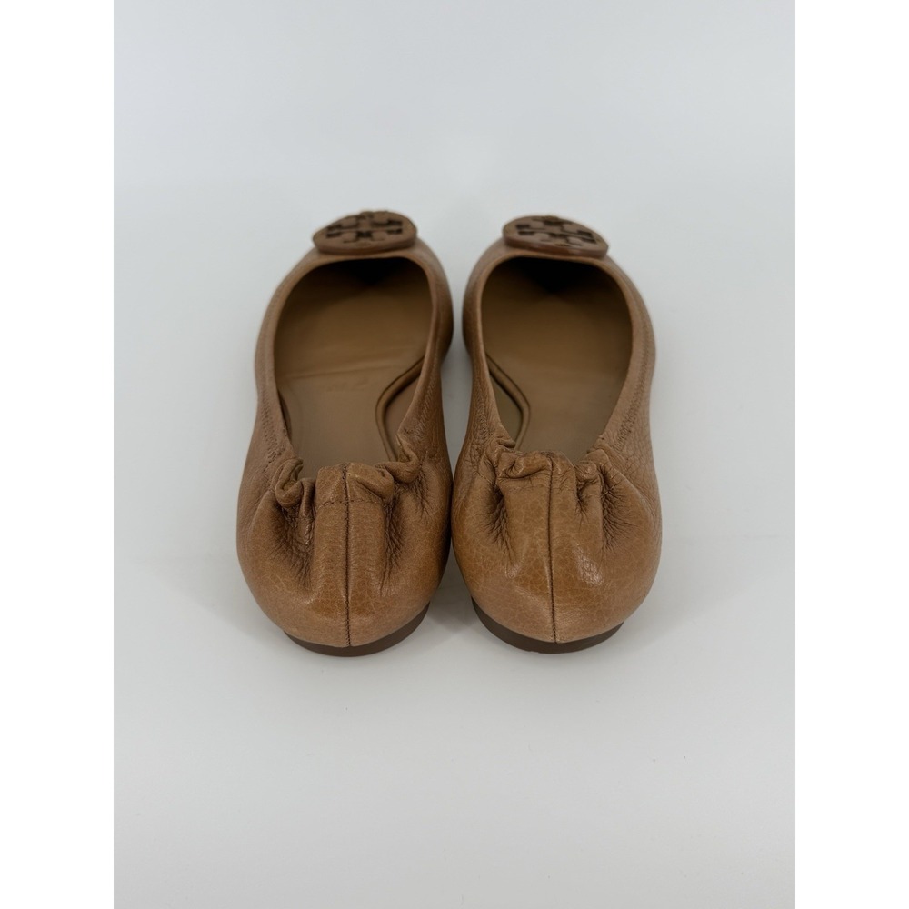 Tory Burch Reva Pebbled Leather Ballet Flats Royal Tan Camel Women Shoe Size 8M - Picture 5 of 7
